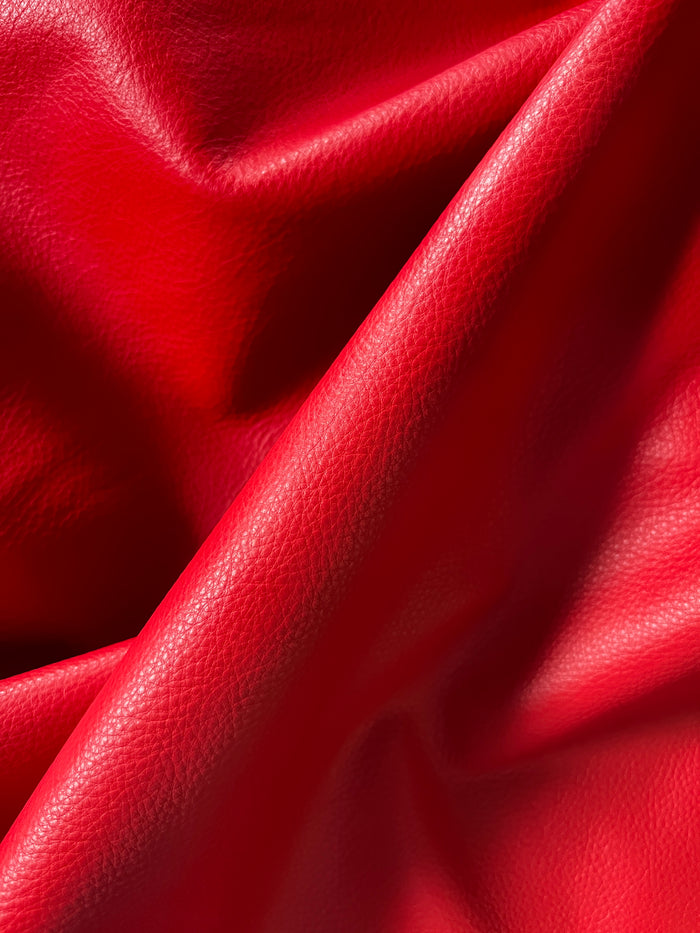 Red Full-Aniline Cowhide close view showing grain and texture