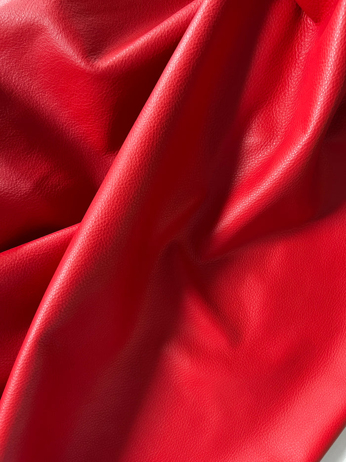 Red Full-Aniline Cowhide surface detail showing texture and finish