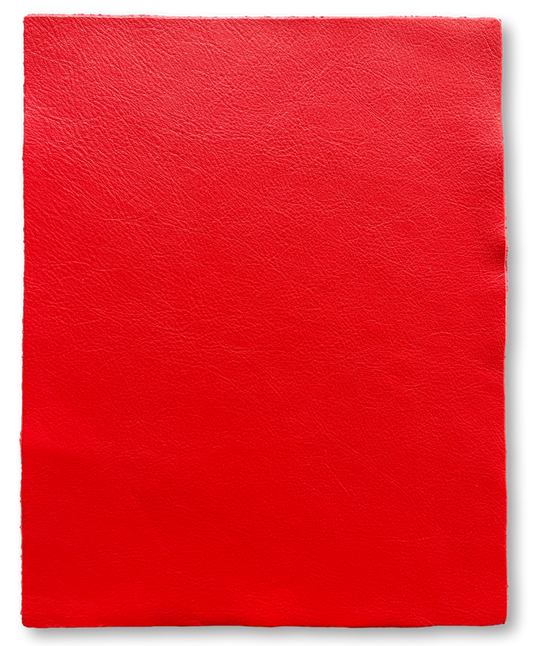 Close-up of Red Cowhide Leather Sheets, 8.5 × 11 in showing grain, texture, and finish