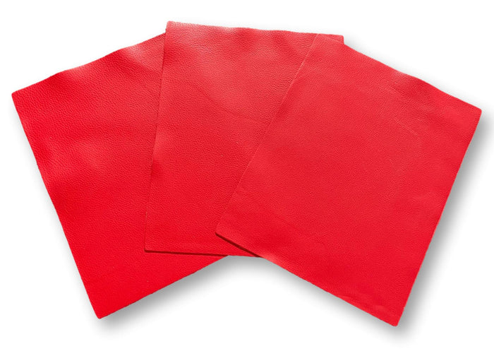 Red Cowhide Leather Sheets, 8.5 × 11 in close view showing grain and texture