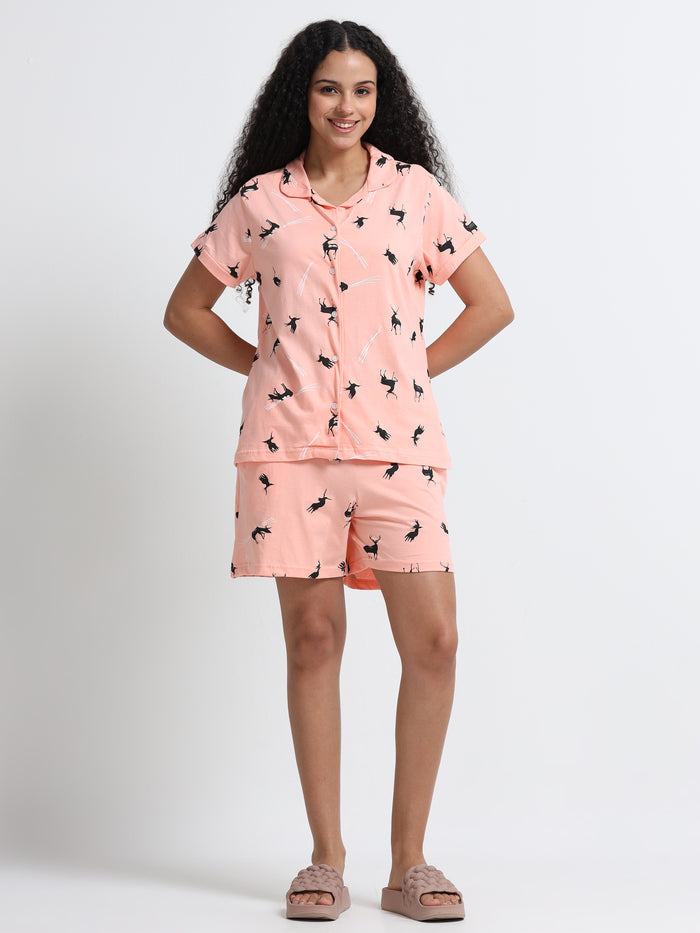 Reindeer Peach Shorts Set