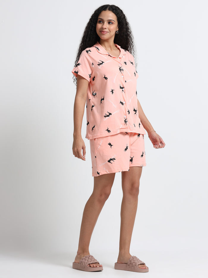 Reindeer Peach Shorts Set