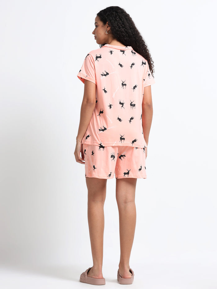Reindeer Peach Shorts Set