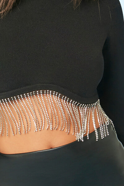 Rhinestone-Fringe Crop Top