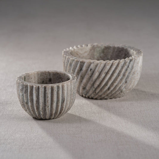 Ribbed Beige Marble Bowl - Bowls by Carlyle Avenue