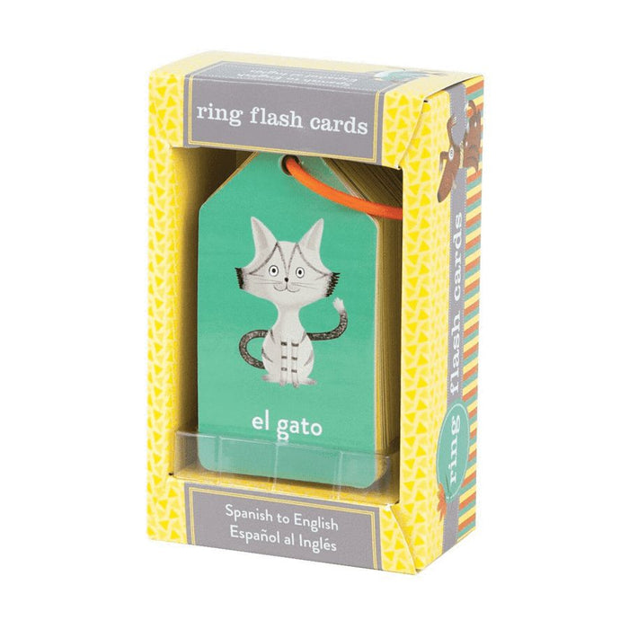 Spanish to English Ring Flash Cards Box on a white background