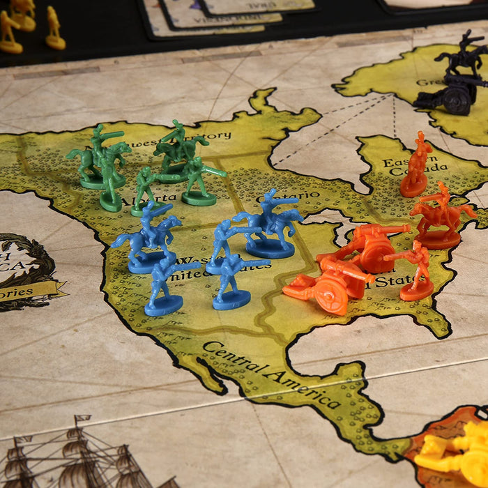 Risk game board with colorful game pieces