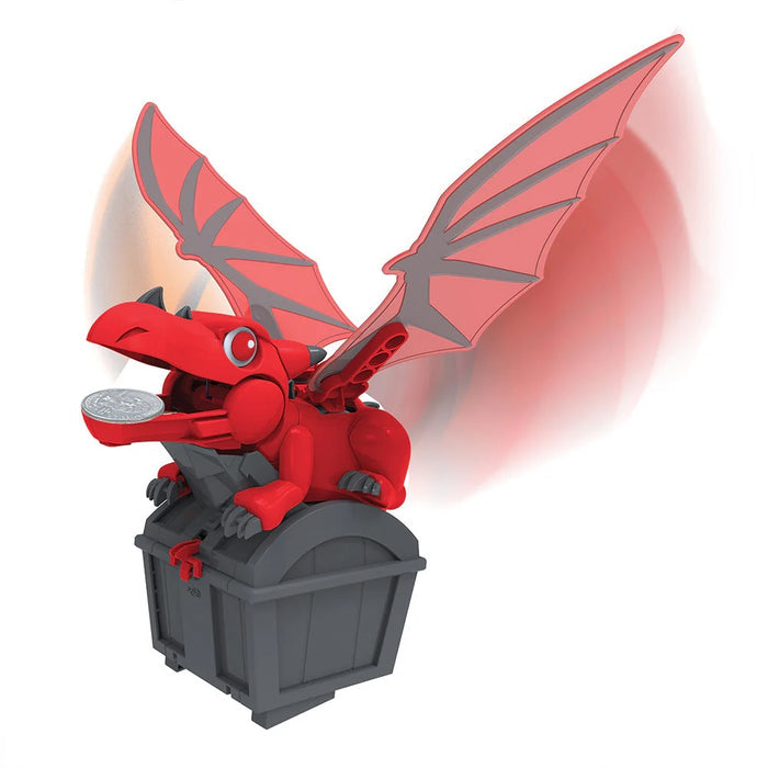 Red dragon toy with open wings on a white background