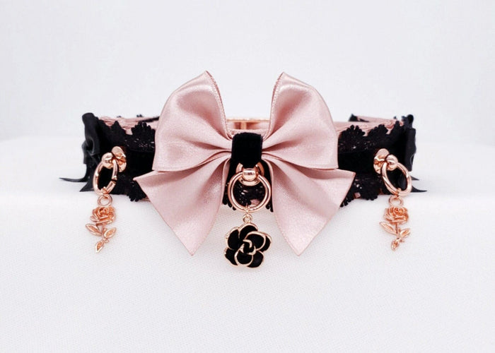 Rose Garden - Rose Gold and Black Lace Collar