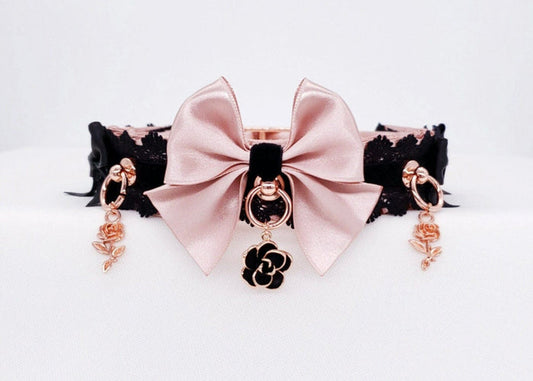 Rose Garden - Rose Gold and Black Lace Collar