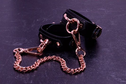 Rose Gold & Black Leather Cuffs