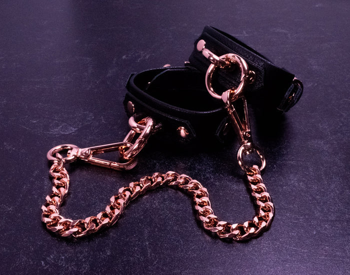 Rose Gold & Black Leather Cuffs