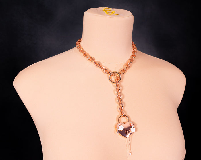 Rose Gold Deluxe Floral Lock Slip Chain Collar _ LIMITED _