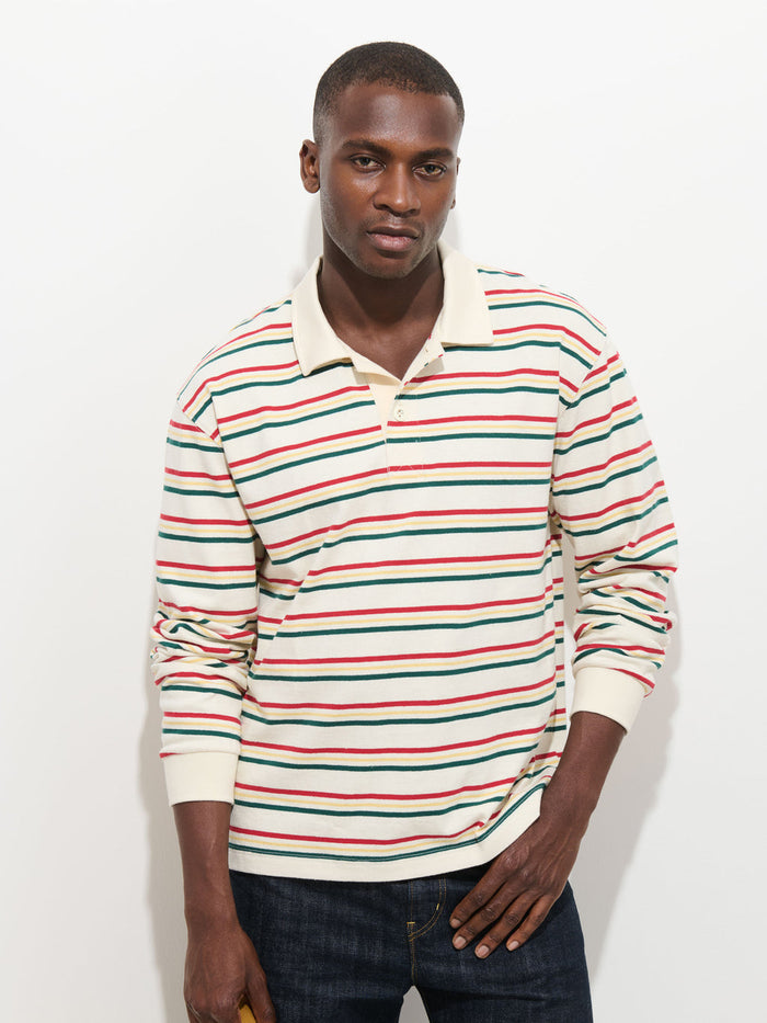 Rugby Striped in Cotton Jersey - Ivory Stripe