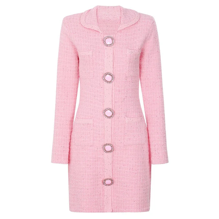 Pink coat with decorative buttons on a white background