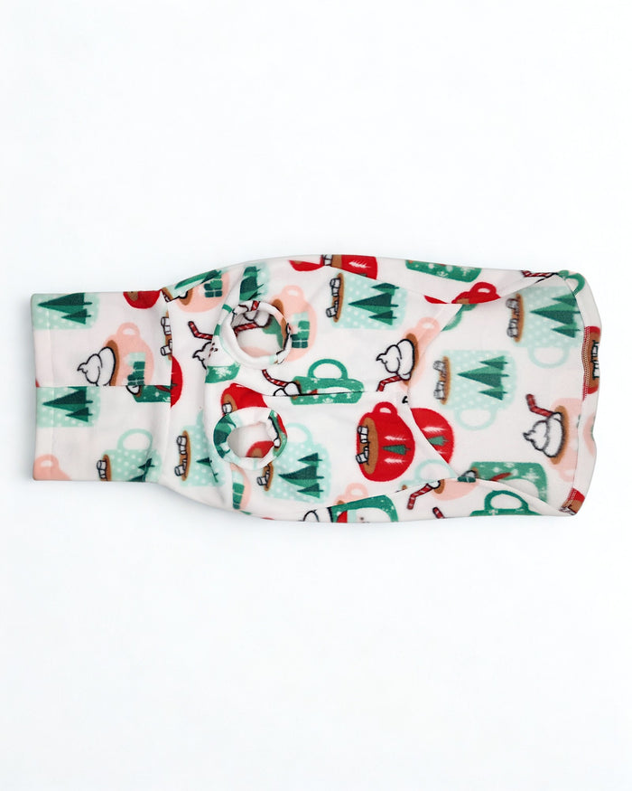 Jax & Molly’s holiday fleece dog sweater underbelly view – Classic Tee style