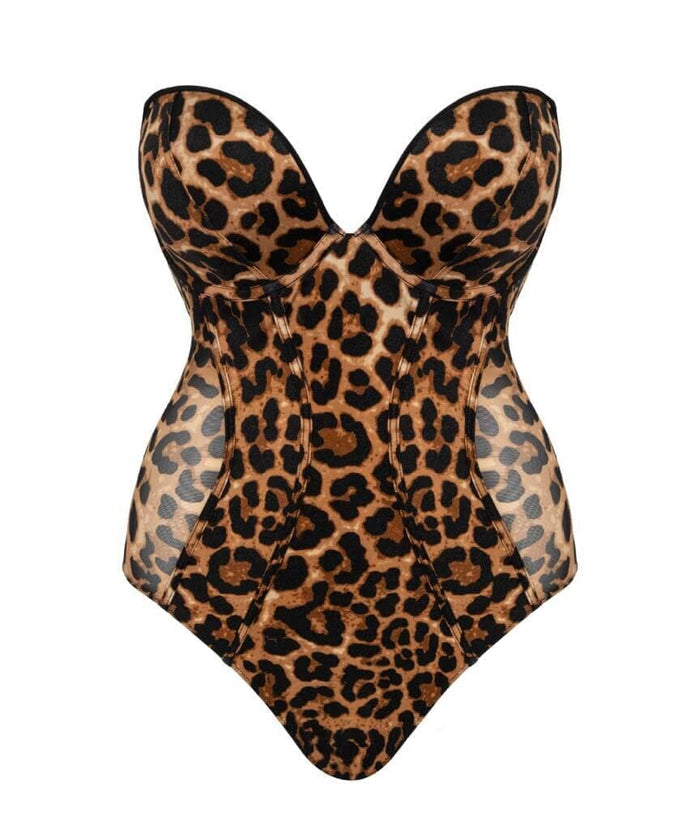 Scantilly Icon Plunge Strapless Multiway Padded Bodysuit - Leopard Print Bodysuits & Basques