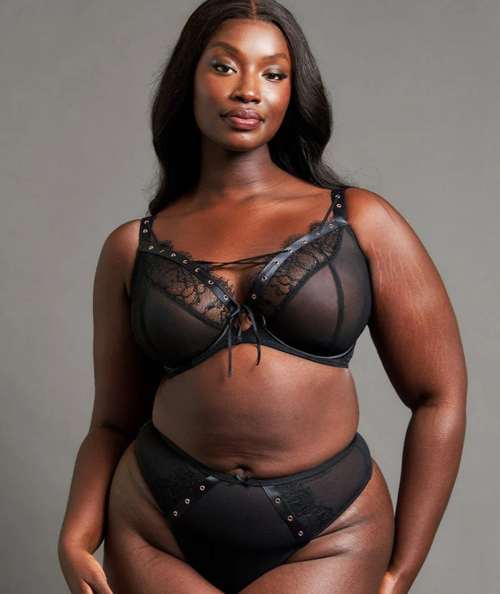 Scantilly Laced Up High Waist Thong - Black