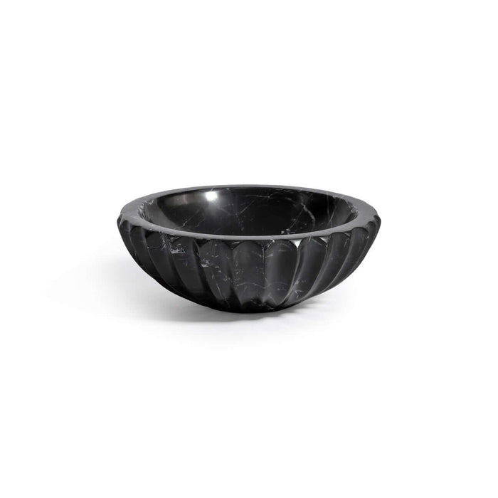 Selene Marble Bowl in Black Marquina with deep rounded fluting, showcasing Italian stonecutting tradition.