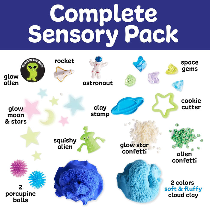 Contents of Space Sensory Pack on a white and blue background