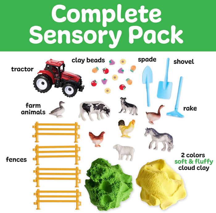 Contents of Farm Sensory Pack on a white and green background