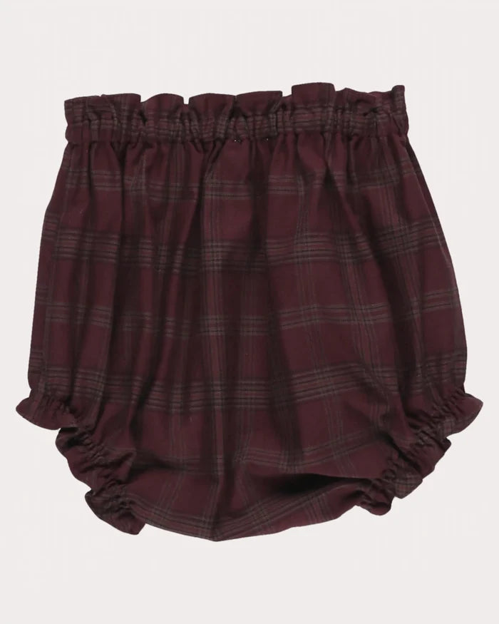 set outfit plaid ruffled shirt and bloomers - plum