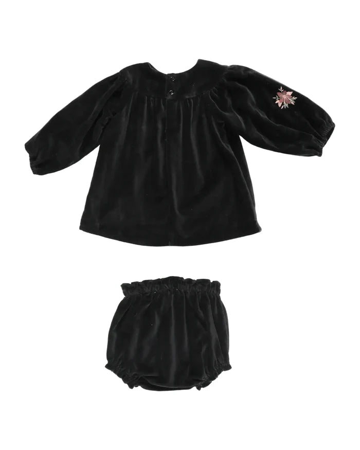 set outfit velour embroidered shirt and bloomers - black