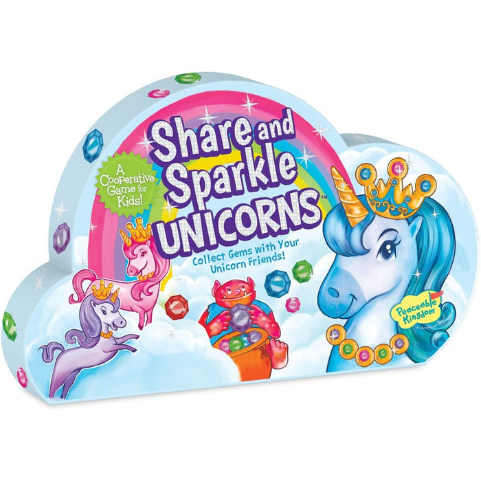 Unicorn-themed game box with colorful design and text on a white background