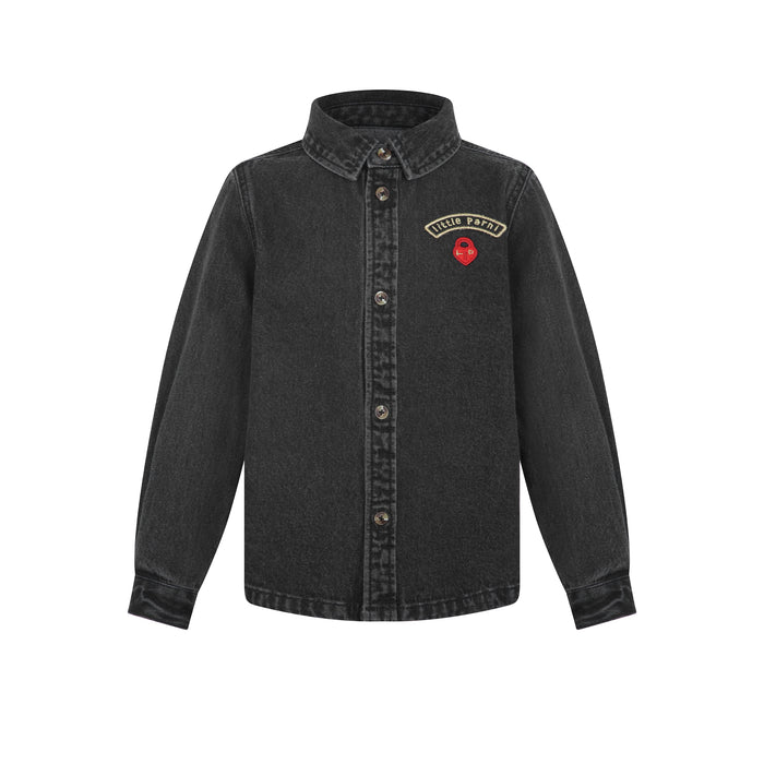 shirt l/s denim logo - black denim