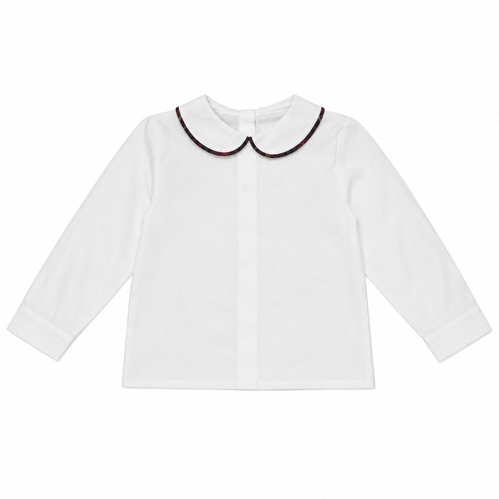 shirt l/s plaid trim - white