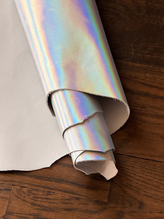 Silver Iridescent Metallic Cowhide additional view showing material finish