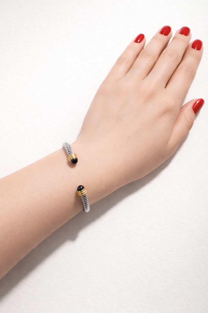 Silver Rope Cuff Bangle – Black & Gold Accents