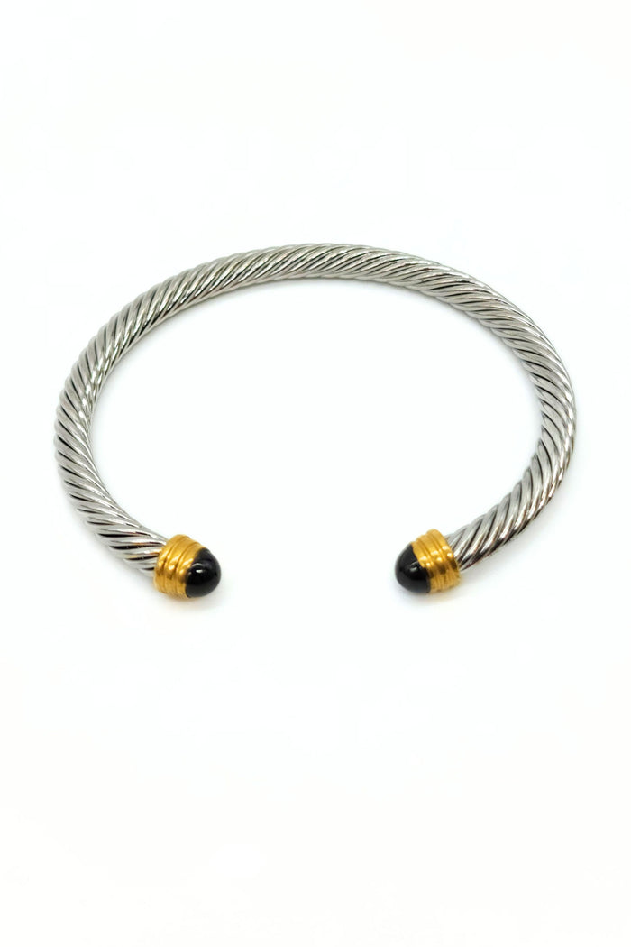 Silver Rope Cuff Bangle – Black & Gold Accents