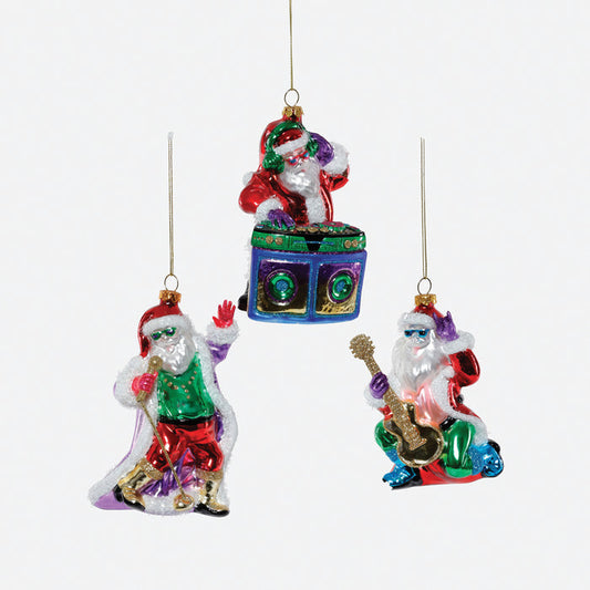 Singing Santa Glass Ornament, Set of 3 Assorted