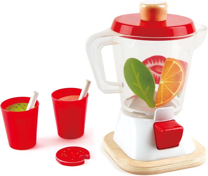 Children's toy blender set with red and white colors on a white background