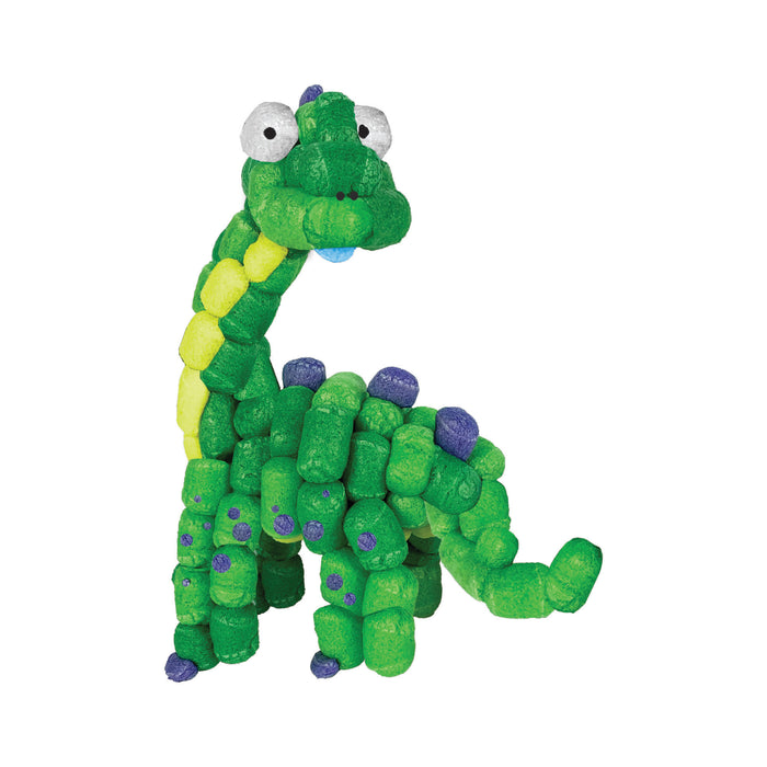 A green, yellow and blue Dinosaur Snoodles on a white background