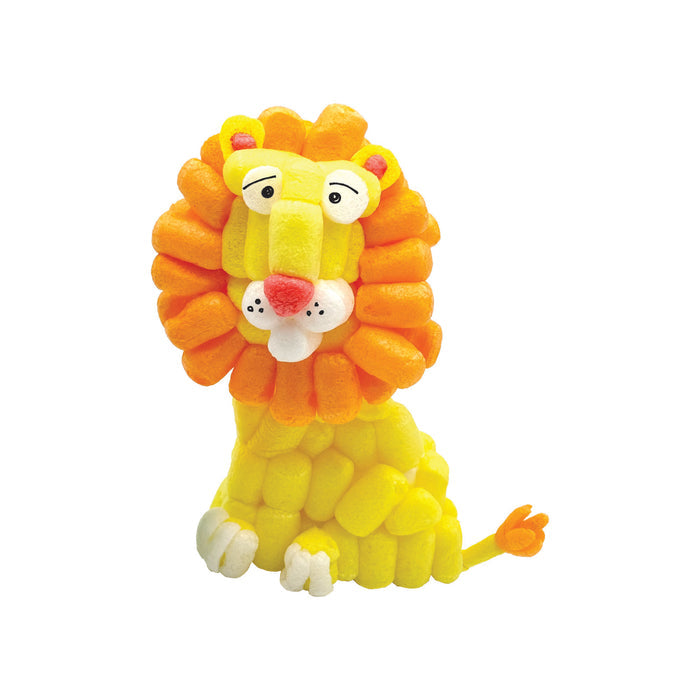 A yellow and orange tiger Snoodles on a white background