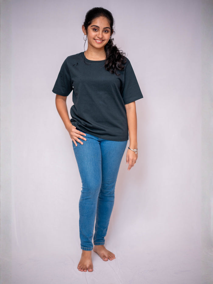 Solid Charcoal Grey Casual Tee