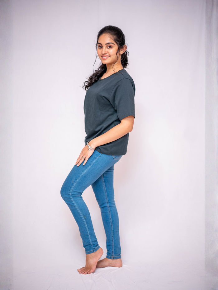 Solid Charcoal Grey Casual Tee