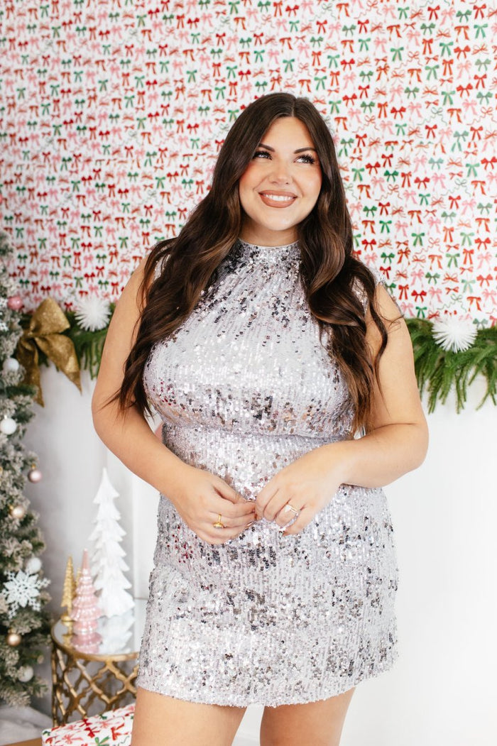 Spotlight Stealer Dress In Silver - Macoma Boutique250 Dresses