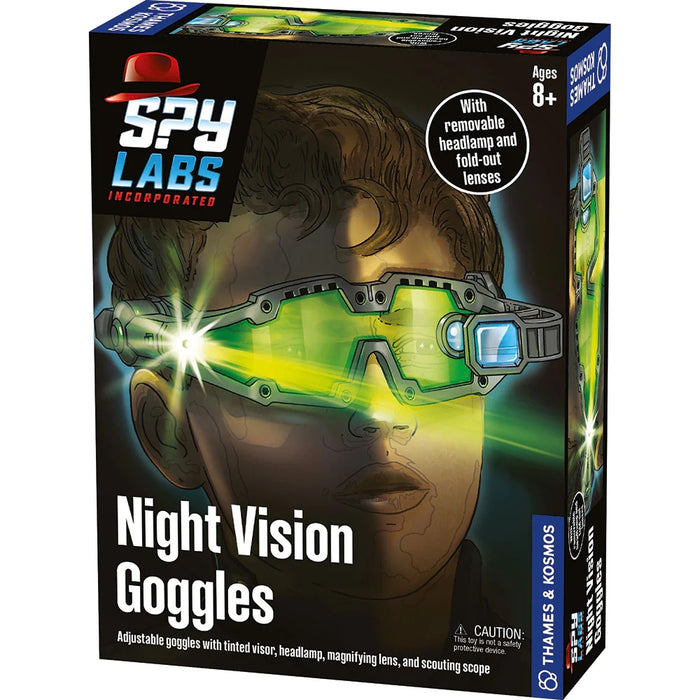 Box packaging for Spy Labs Spy Walkie-Talkies with images of the two-way radio transceivers and a cityscape at sunset.