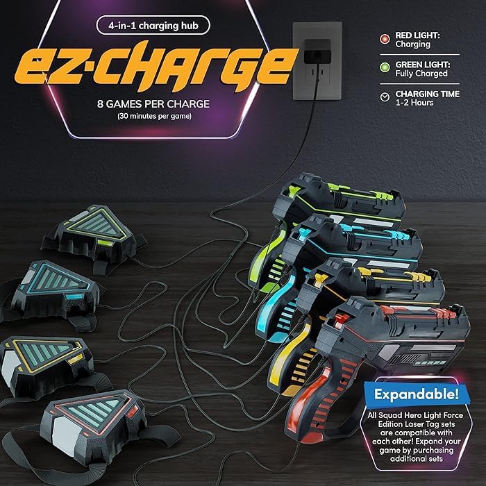 ez-charge charging hub with multiple gaming devices on a dark surface