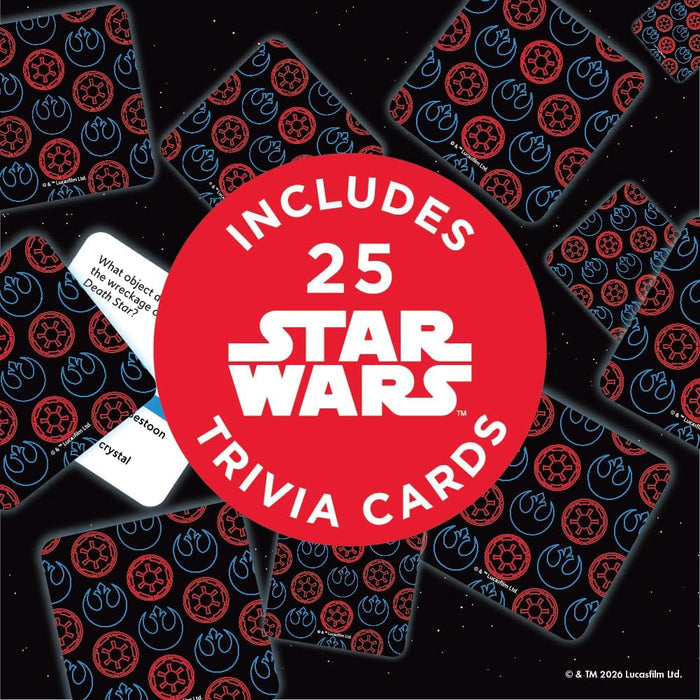 Graphic with text 'Includes 25 Star Wars Trivia Cards'