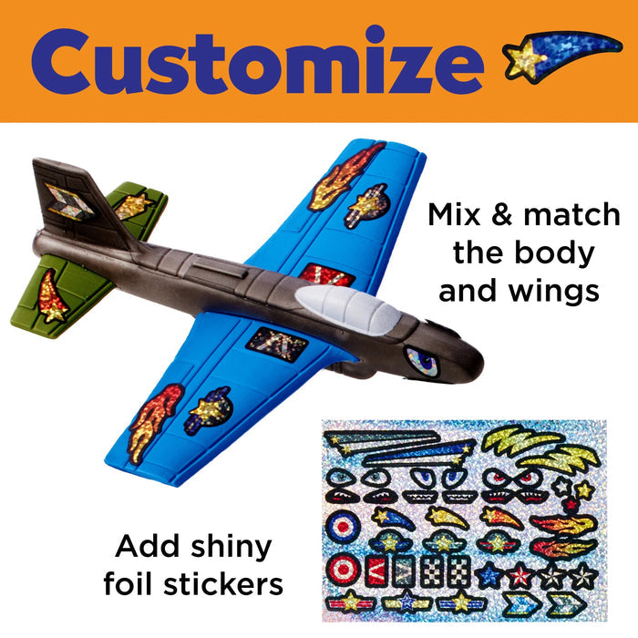 a customized blue, grey and green foam flyer on a white background