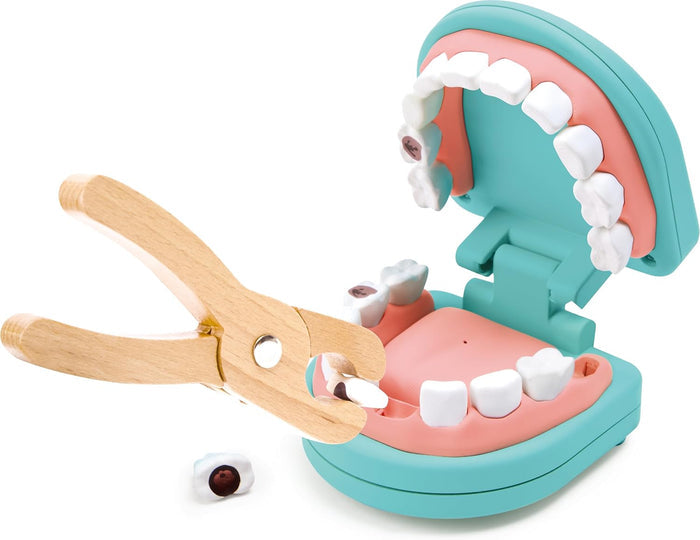 Hape toy dental set extraction tool on a white background.