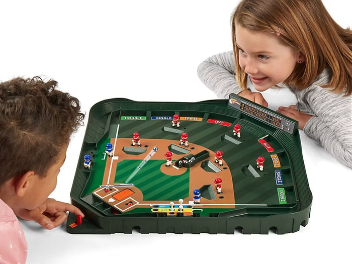 Children playing with a baseball-themed board game