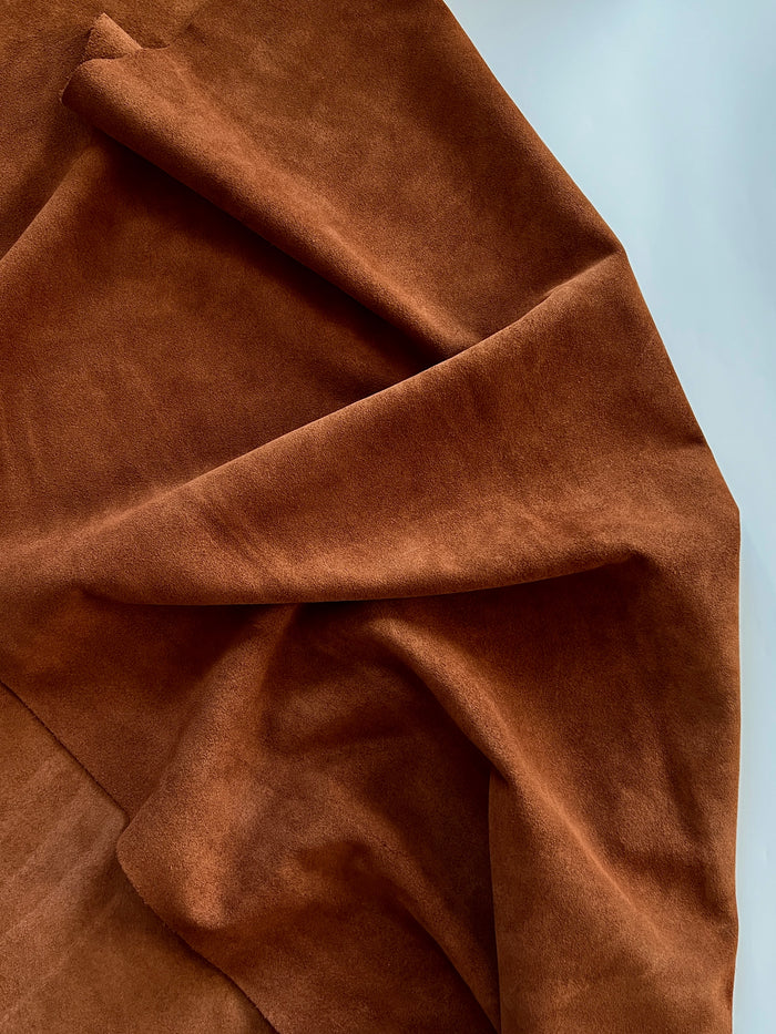 Tan Cow Suede close view showing grain and texture