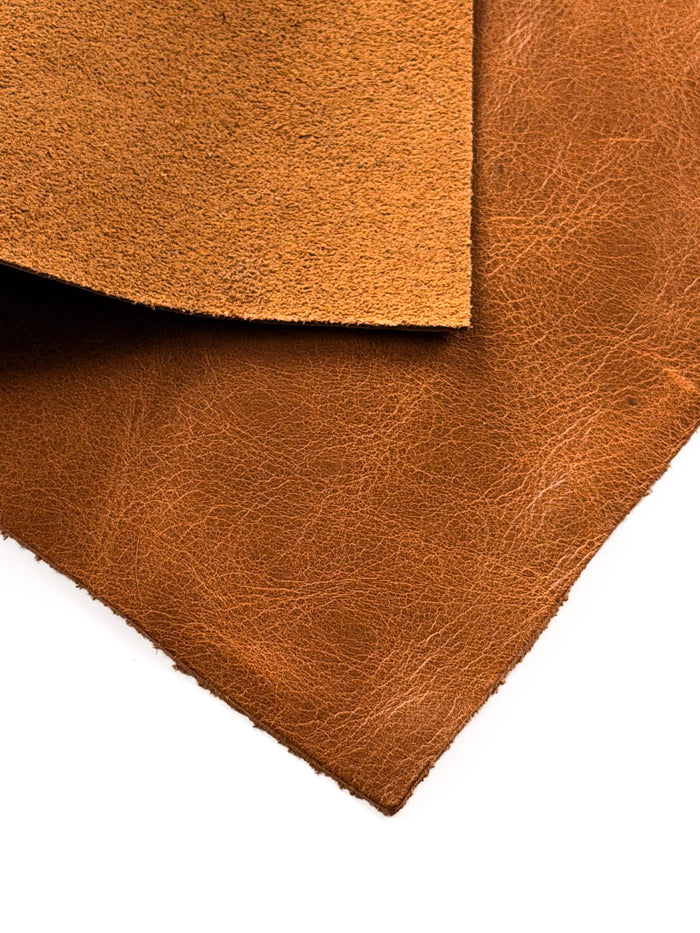 Tan Distressed Pull-Up Cowhide Sheets, 8.5 × 11 in close view showing grain and texture