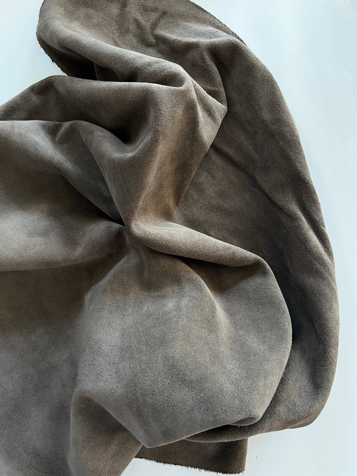 Taupe Cow Suede close view showing grain and texture