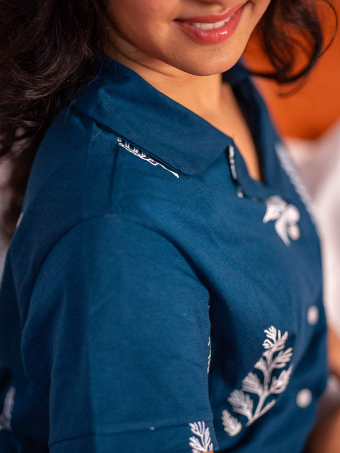 Teal Blue Print Shorts Set